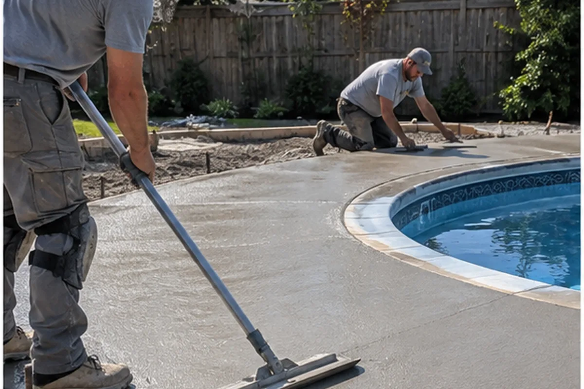 Concrete Pool Decks active worksite overview in Belleville, Bay of Quinte, and Prince Edward County, Ontario